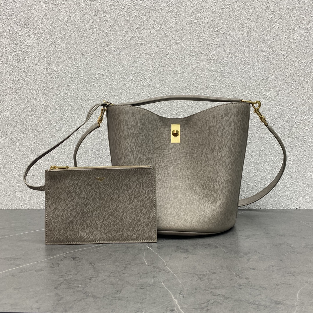 Celine Bucket 16 Smooth Calfskin Handbag Shoulder Bag Grey 195573